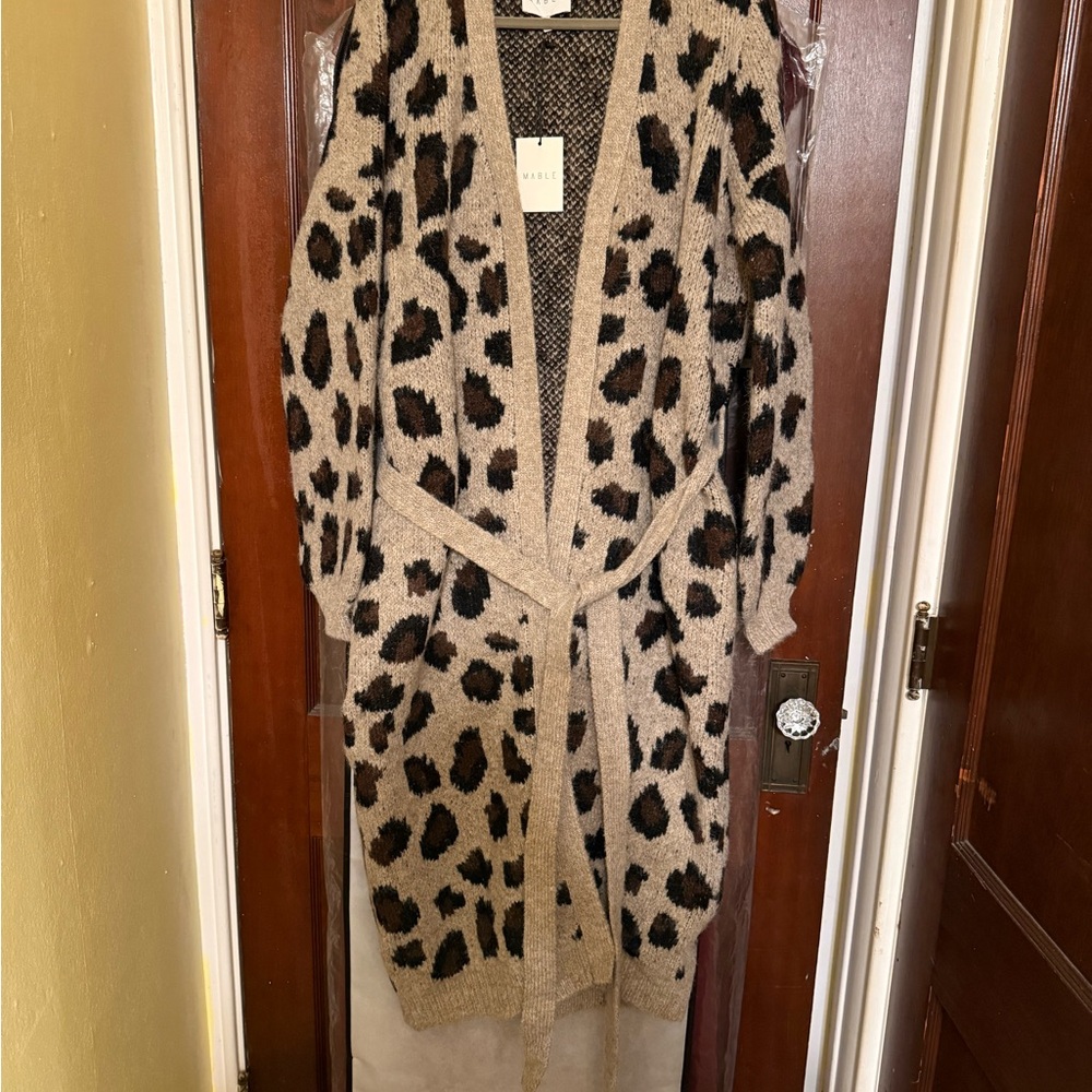 Chic Leopard Print Belted Cardigan